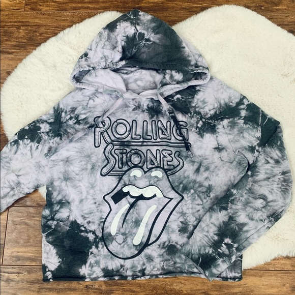 👅 VINTAGE ROLLING STONES TIE DYE CROPPED HOODIE - Picture 2 of 2